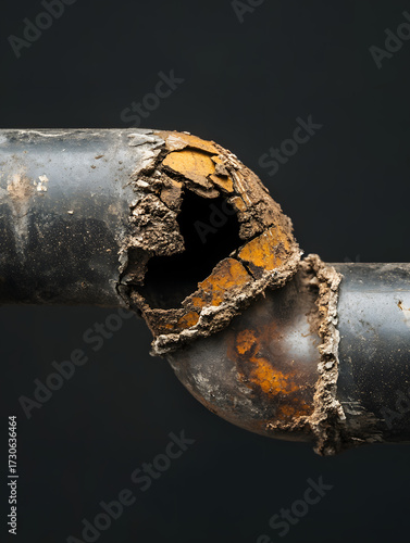 Close-up of Deteriorated Old Drainage Pipe