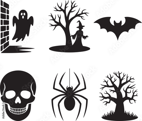 Halloween shadow silhouette icon set vector 