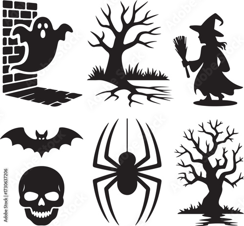 Halloween shadow silhouette icon set vector 