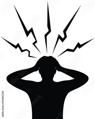 Silhouette of a person experiencing intense headache or stress vector illustration silhouette vector illustration white background