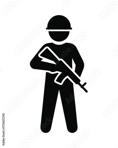 Scalable vector icon of a soldier holding a rifle silhouette for military and security concepts silhouette vector illustration white background