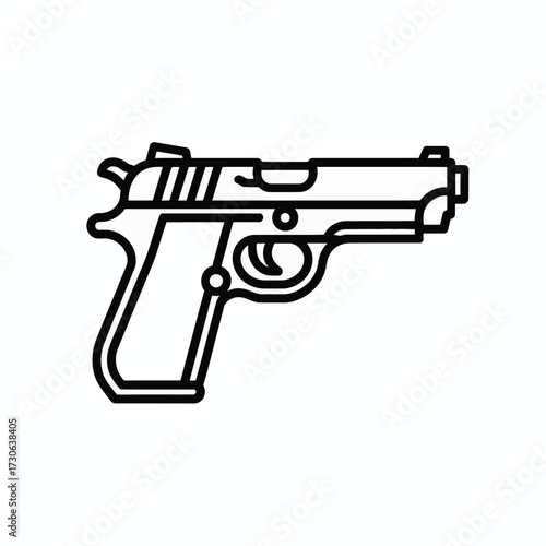Clean line art vector illustration of a semi-automatic pistol scalable eps icon silhouette vector illustration white background