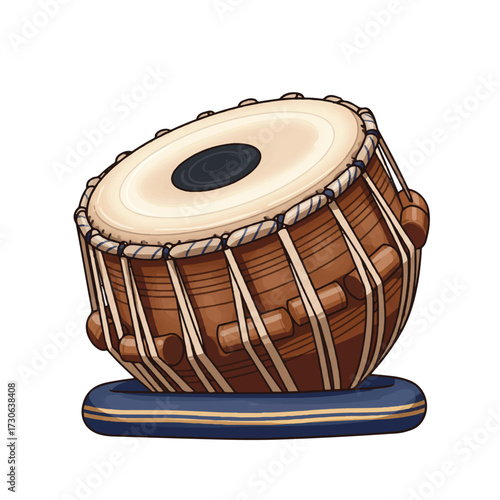 Modern Flat 2D Vector Art of a Single Tabla Bayan Drum – Isolated Cultural Indian Percussion Instrument Graphic