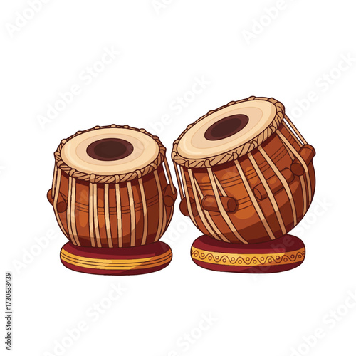 Cultural Essence of Tabla Music: Flat 2D Vector Illustration of Indian Percussion Drums on White Background