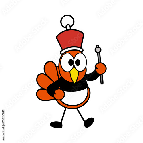 Cartoon bird conductor with baton and hat