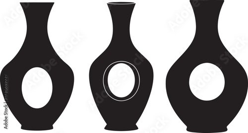 Three elegant vase silhouettes with oval cutouts silhouette