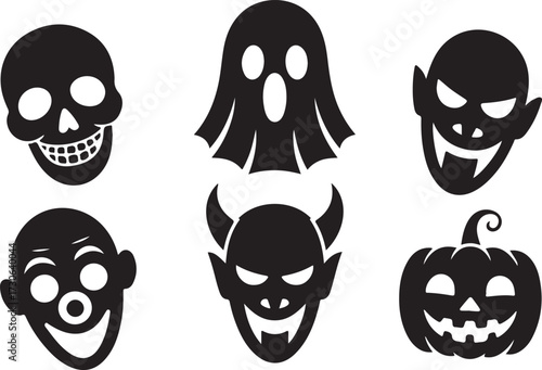 Haunted mask Halloween icon set silhouette vector