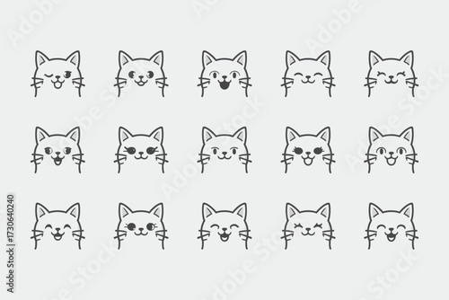 cute cat icon set illustration line art style