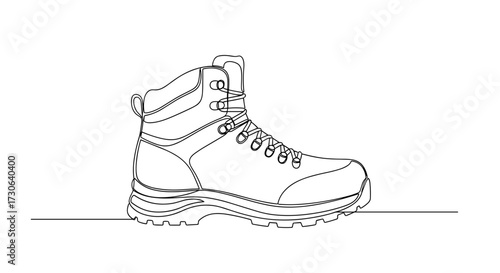 Hiking Boot in Minimalist Line Art Style Representing Outdoor Footwear on White Background