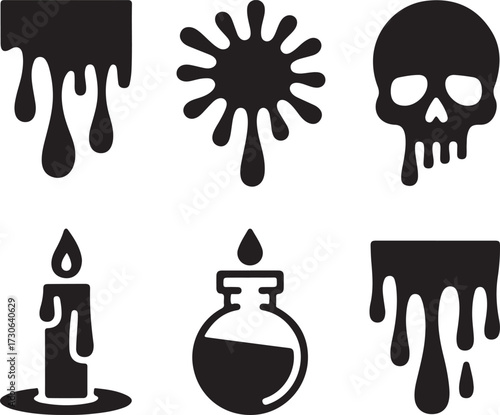 Horror drip Halloween icon set blood silhouette vector