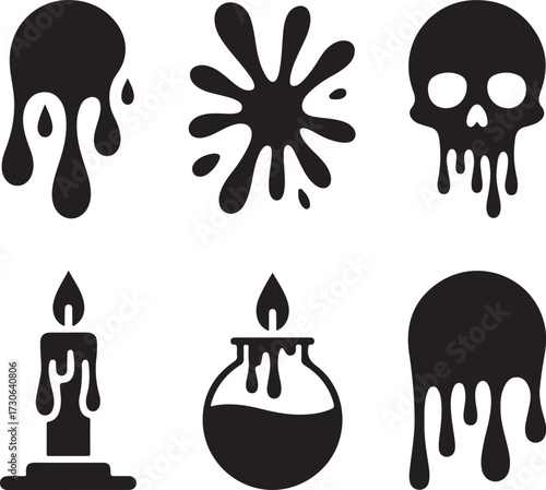 Horror drip Halloween icon set blood silhouette vector