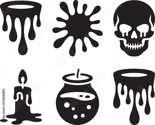 Horror drip Halloween icon set blood silhouette vector