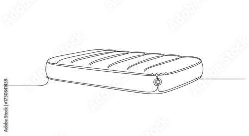Air Mattress in Minimalist Line Art Style Depicting Inflatable Bed for Temporary Use on White Background