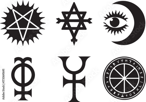Occult symbols Halloween icon set silhouette vector