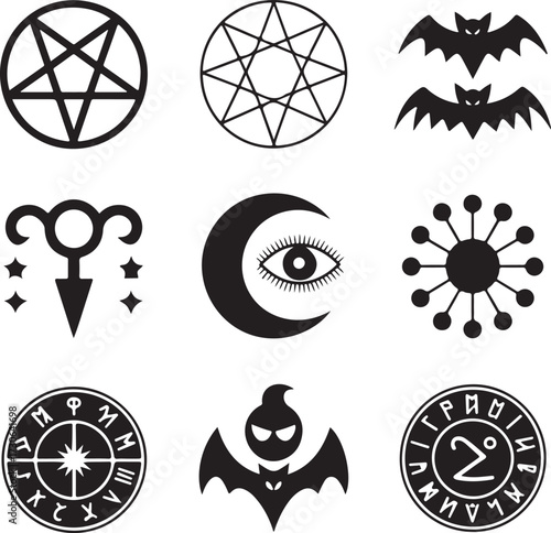 Occult symbols Halloween icon set silhouette vector