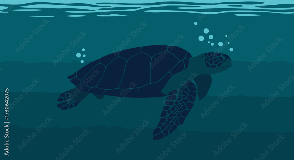 Fototapeta premium Sea turtle swimming underwater in tranquil ocean setting 