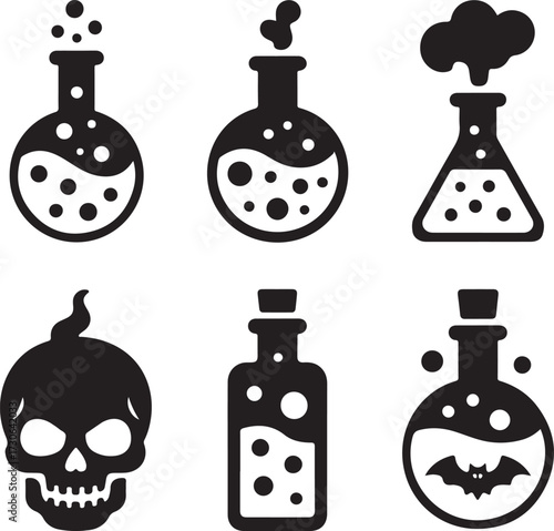 Potion elixir Halloween icon set silhouette vector
