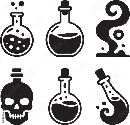 Potion elixir Halloween icon set silhouette vector