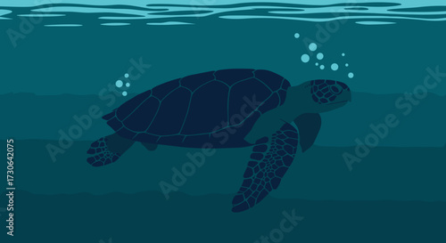 Sea turtle swimming underwater in tranquil ocean setting  