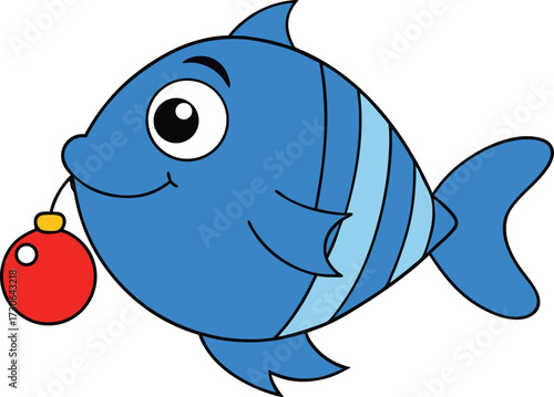 blue tropical fish holding a christmas ornament   Illustrator Artwork