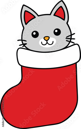 cat playing inside a christmas stocking cartoon   Illustrator Artwork