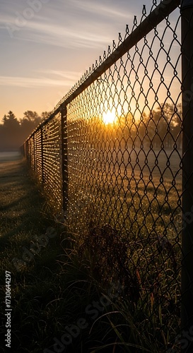 Sunrise Through Chain Link Fence.
