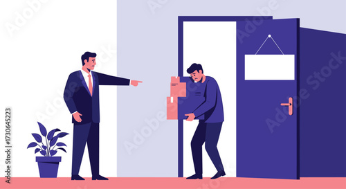 Manager fires employee by asking them to leave with their belongings.