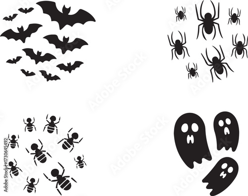 Swarm insect Halloween icon set silhouette vector