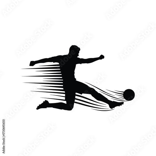 Dynamic Soccer Kick Silhouette with Speed Lines – Fast Shot Vector