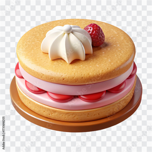 3D Victoria Sponge Cake Icon | British Classic, Jam Filled Cream Layer Dessert