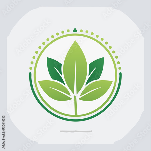 Minimalist green leaf emblem with circular border, symbolizing nature and veganism, perfect for organic brands and eco-friendly businesses