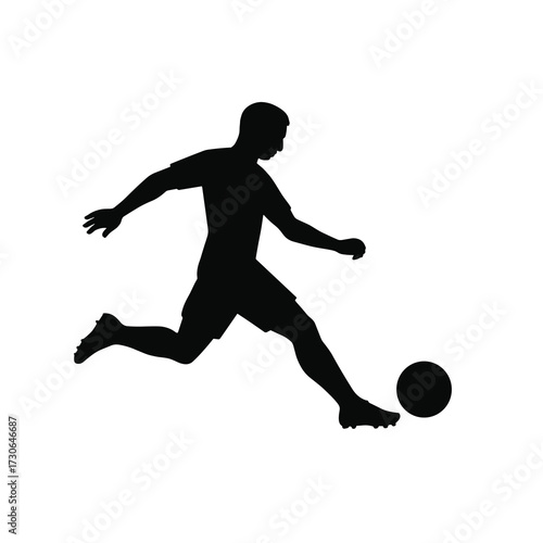 Footballer Silhouette – Running Low Drive Shot, Classic Kick Vector