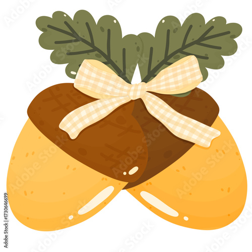 Acorns with bow, cozy autumn decoration 