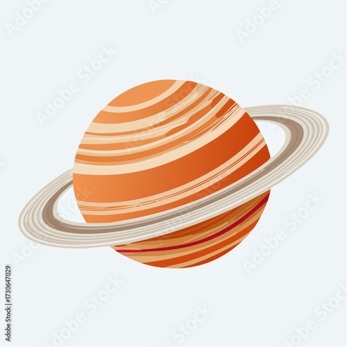 Illustration of Saturn with its prominent rings, featuring orange and tan stripes against a light background.