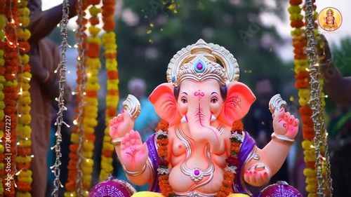 Colorful Lord Ganesha Idol in a Festive Procession.