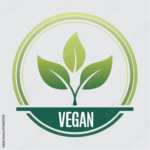 Vibrant green leaf symbol in a circular emblem, advocating for ethical vegan and plant-based diets, promoting healthy eating, and sustainable living practices