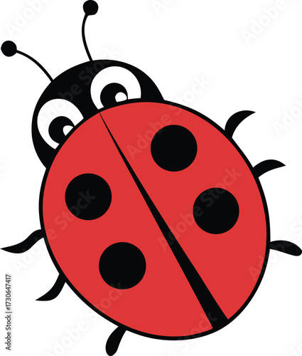Simple Ladybug Cartoon with White Eyes. Cute Bug Illustration for Children. Graphic Ladybug Vector Isolated on White.
