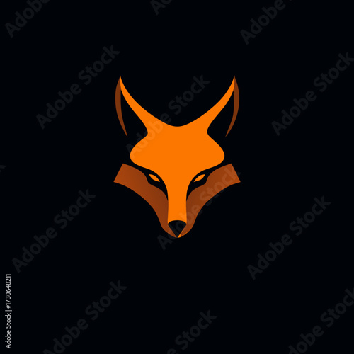 Stylized fox head logo design on dark background, minimalist animal illustration, smart cunning wildlife icon, modern vector graphic.