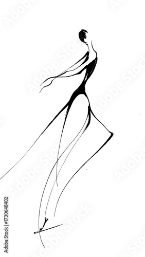 Silhouette of a dancing woman in a minimalist design on a transparent background