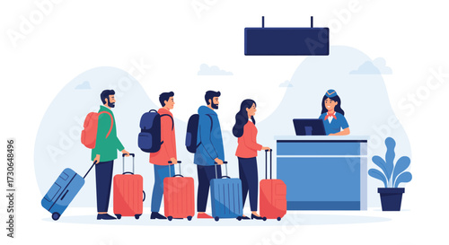 Travelers in line at the airport check in counter.