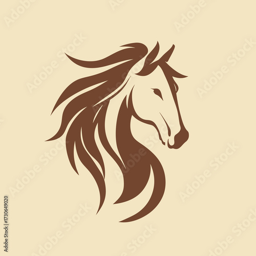 Stylized horse head vector illustration with flowing mane, elegant equine animal graphic design element.