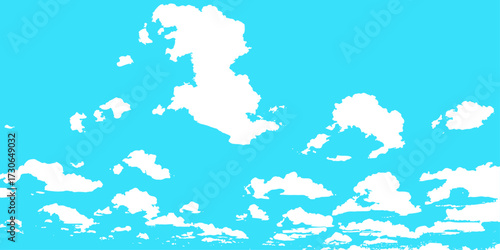This abstract blue background features a clear blue sky with wispy clouds, capturing the day's light and summer nature. Blue sea with waves and cloudy sky. watercolor digital art painting. Morning sky