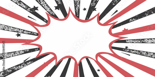 Pop art background. Comic pattern with speech bubble and starburst. Comic sound effect illustration retro style. Blank boom speech bubble. Duotone effect. Vintage gradient banner. Retro starburst 