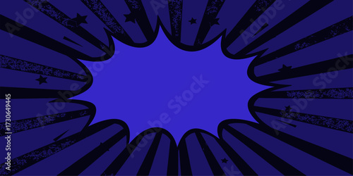 Pop art background. Comic pattern with speech bubble and starburst. Comic sound effect illustration retro style. Blank boom speech bubble. Duotone effect. Vintage gradient banner. Retro starburst 