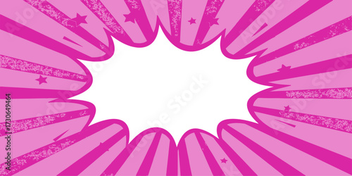 Comic book style blank speech bubble. retro cartoon design. Empty speech bubble in white color for your design. Handmade cut out paper craft art work. Explosion Burst, Radial Lines and Halftone Dots