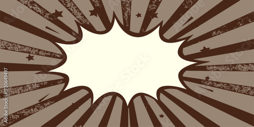 Pop art background. Comic pattern with speech bubble and starburst. Comic sound effect illustration retro style. Blank boom speech bubble. Duotone effect. Vintage gradient banner. Retro starburst 