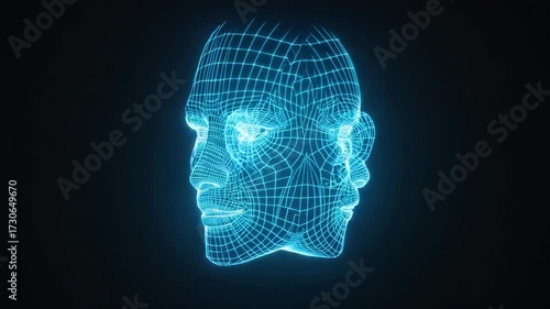 Futuristic Blue Wireframe Human Head with Multiple Faces abstract artificial intelligence