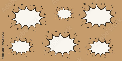 Dynamic comic-style explosion bubble with colorful background and white burst. speech bubble and text space on vibrant yellow backdrop, ideal for cartoon comic book design. radial explosion background
