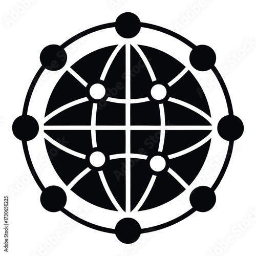 Black and white abstract globe network with connected nodes connection