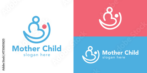 Creative simple mother child logo template. Mom and baby logo design vector illustration.